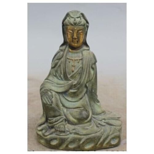 RHS0097 6"Chinese Buddhism Bronze Gilt Seat Kwan-yin Guan Yin Bodhisattva Goddess Statue