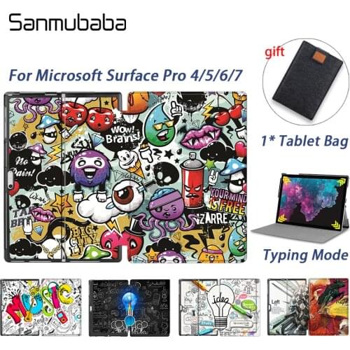 Sanmubaba Tablet Case For Microsoft Surface Pro 4 5 6 7 12.3 inch Slim PU Leather Magnetic Flip Stand Cover Protective funda
