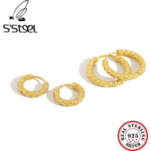 Real 925 Sterling Silver Earrings For Women Trendy Gold Silver Korean Hoop Earring Boucles D Oreille Femme 2019 Aretes De Mujer