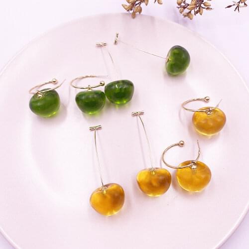 Clear Resin Red Green Pink Cherry Hook Earrings for Women Mujer Gold Color Metal Fruit Dangle Earrings Wedding Jewelry Gifts