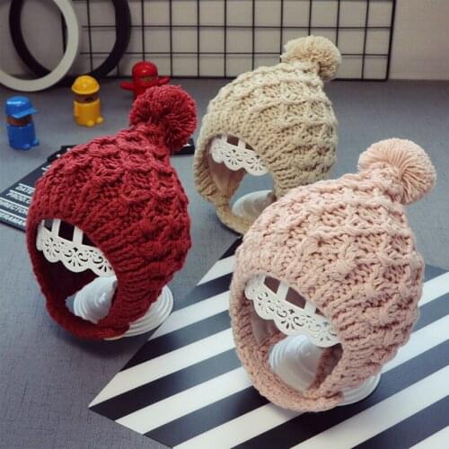 Baby Autumn And Winter Hand-woven Pineapple Grain Hat Boys And Girls Ear Caps Childrens Warm Thick Woolen Cap Baby Hats Gorras