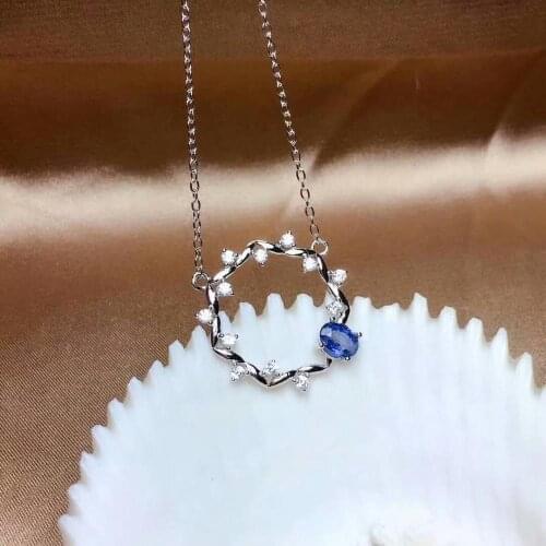 Shilovem 925 silver sterling real Natural sapphire PENDANTS fine Jewelry trendy necklace plant new gift 4*6mm mz0406293agl