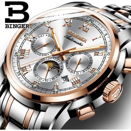 Switzerland Automatic Mechanical Watch Men Binger Luxury Brand Mens Watches Sapphire Wristwatches Waterproof relogio masculino