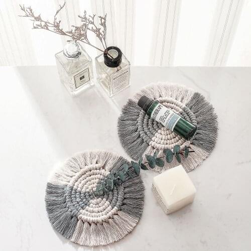 Nordic Lace Cup Embossed Bohemian Tablecloth Table Mat Pure Cotton Hand-woven Woven Heat Insulation Non-slip Mat For Kitchen