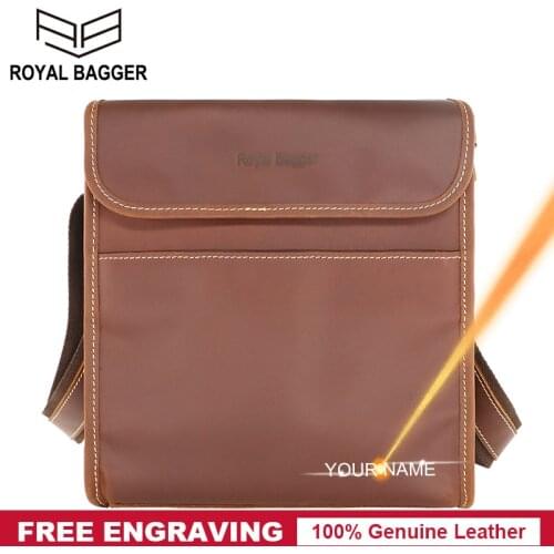 Royal Bagger Crazy Horse Leather Mens Shoulder Bag Cowhide Messenger Sling Bags Real Genuine Cow Leather Retro Man Business