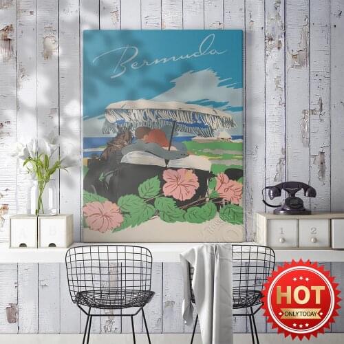 Bermuda Print Caribbean Island Vintage Travel Poster, Retro Wall Poster, Fort Marion Print Art, Florida, USA, Montana, Miami