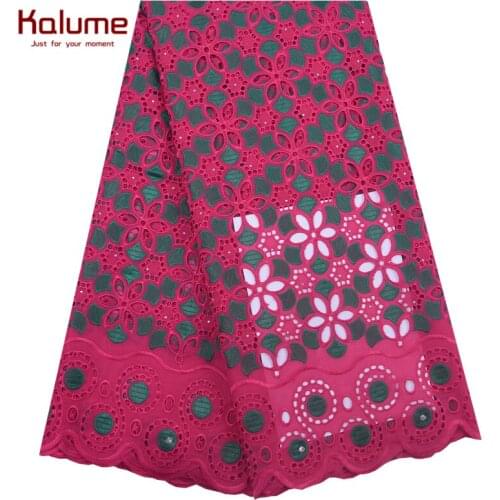 Kalume High Quality African Lace Fabric Embroidery Holes Swiss Cotton Voile Lace In Switzerland With Stones For Wedding SewF1843