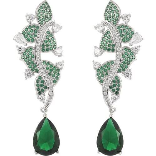 Micro Pave CZ Earrings for Women 2021 Trendy Jewelry Wedding Luxury Dangle Brand Jewellery Green Crystal Earrings
