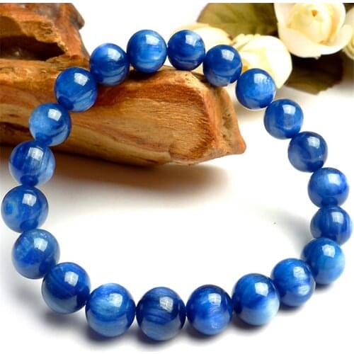 Fashion Blue Round Bead Bracelets For Women 9mm Genuine Kyanite Gems Natural Stone Crystal Stretch Charm Bracelet Femme
