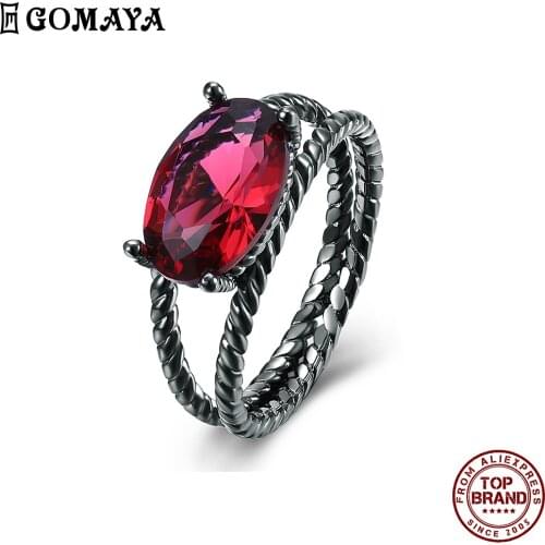 GOMAYA Geometry Red Clear Zirconia Two Layers Ring Classic Romantic Rings For Women Anniversary Festival Gift Fashion Jewelry