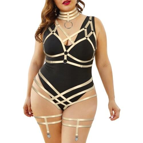 Harness Stocking Belt Plus Size Sexy Fetish Lingerie Set Busty Women Cage Bra Exotic Costumes Erotic Collar Accessories Garters