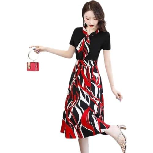 Fairy Sweet Beauty Women Summer Clothing New Fashion Slim Plus Size Female Dress Brand Chiffon Print Elegant Lady Dresses OK804