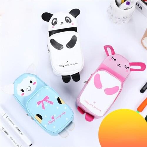 1PC Panda leather pen case fabric pencil bag etui a crayons cuir pencil pouch stifte tasche pencil case school bag plumier 4852