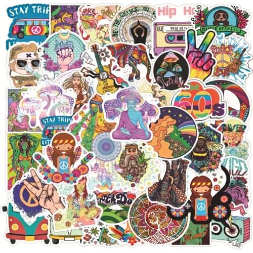 10/30/50PCS Cartoon Retro Hippie Stickers Graffiti DIY Skateboard Suitcase Freezer Luggage Motorcycle Decals Sticker Kids Toys