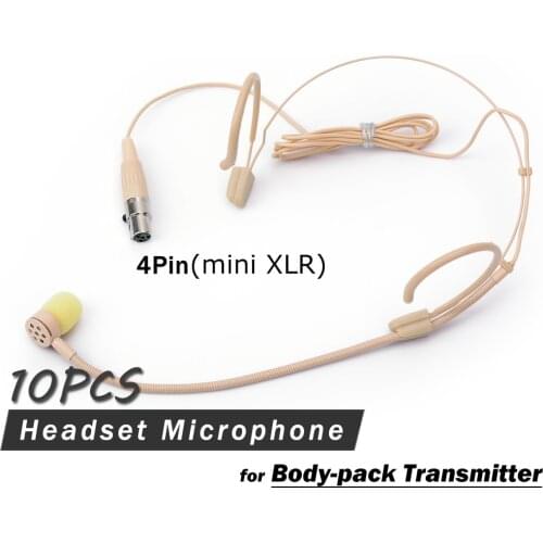 10PCS Top Quality Singing Headworn Mic !! PRO Condenser Headset Microphone For SHURE Wireless Bodypack Mini 4 Pin 4Pin XLR TA4F