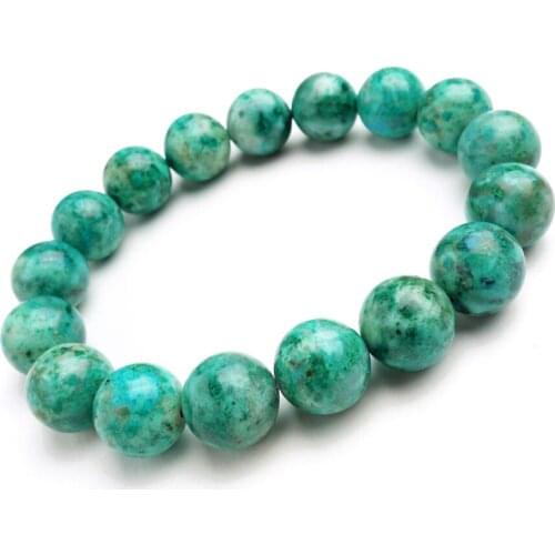 12mm Genuine Natural Green Malachite Chrysocolla Stone Women Femme Fashion Stretch Charm Round Beads Bracelet