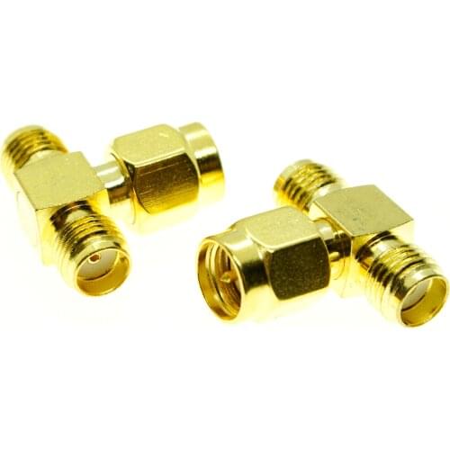 1X Pcs SMA 3 Way Splitter Connector Socket T-Type SMA Male To 2 Dual SMA Female Gold Plated Brass Coaxial RF Adapter Connector