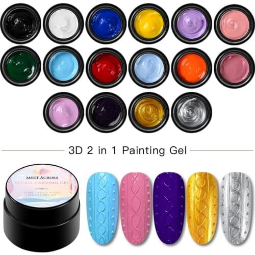 MEET ACROSS 3D Painting Nail Gel 5ml Micro-carving 2 In 1 Nail Gel Glitter UV Gel Lacquer Soak Off LED Gel Lacquer Varnish