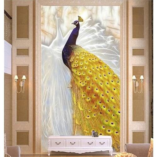 3D Embossed Photo Murals Wallpaper Peacock Entrance for Living Room TV Background Wall Art Decor Wall Paper Murals Custom Size