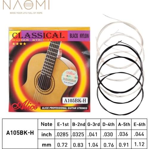Naomi 1 SET Alice Series black nylon Classical guitar strings A105BK-H Nylon Core Siver-Plated Copper Alloy Winding