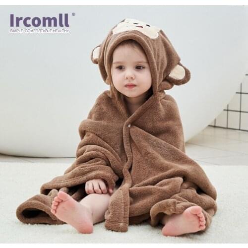 Ircomll Childrens Bathrobe Soft Warm Velvet Pajamas For Girls Boys Cute Cartoon Hooded Water Absorption Kids Pajamas