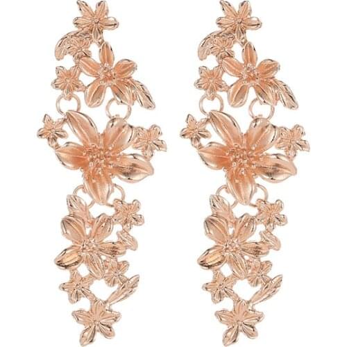Long Fashion Personality Metal Flower Golden Rose Gold White Alloy Dangle Earrings Drop Earrings For Women