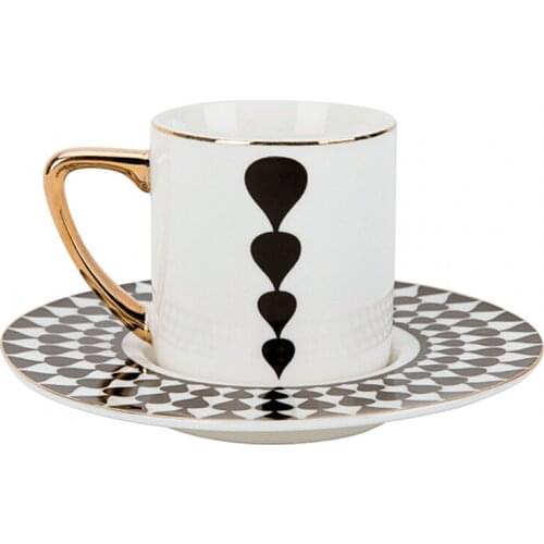 Karaca Black Drop 6 Person Coffee Cup Set Turkish Coffee Espresso 6 Coffee Cups + 6 Saucers Made in Turkey %100 Original