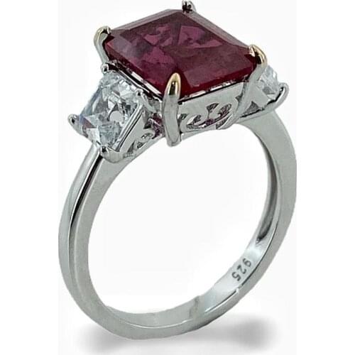 İtaly Vip Baguette Ruby Zircon 925 Sterling Silver Ring