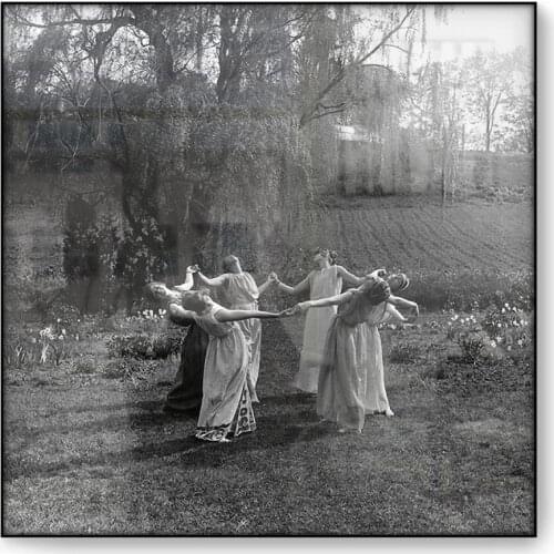 Circle of Women Dancing Moon Light Dance Meadow Pagan Witches Wiccan Magic Coven Seance Canvas Wall Art Poster Painting Picture