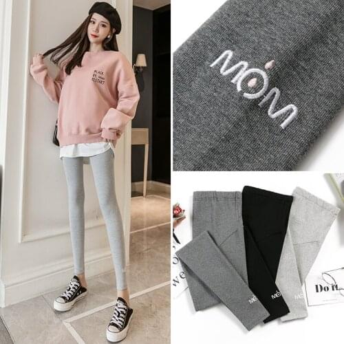 1707# Maternity Clothes Cotton Stretch Letter Printing Maternity Leggings Adjustable Elastic Waist Pencil Pants