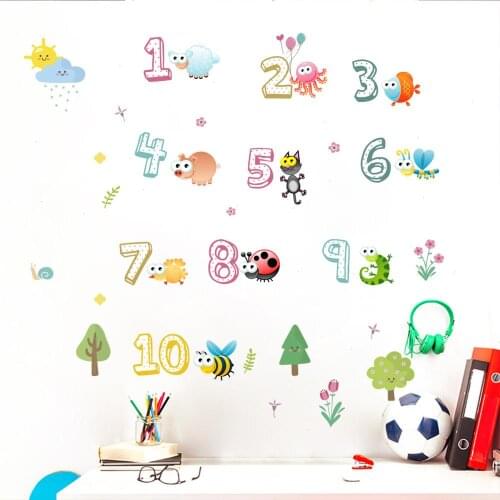 Cute Animals With Arabic Numbers Wall Stickers For Kindergarten Classroom Kids Room Home Decoration Nursery Mural Art Wall Decal