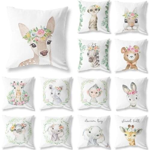 Cute Rabbit Giraffe Animals Children Room Decor Polyester Cushion Cover Sofa Pillow Cover Home Decoration Throw Pillowcase