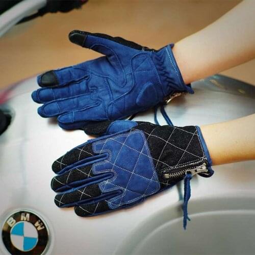 New Blue Genuine Leather Motorcycle Gloves Racing Gloves Motocross Gloves guantes moto invierno Mens Retro Moto Gloves