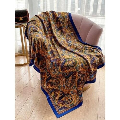 70% Cashmere 30% Silk Scarf Women Fashion Boho Paisley Shawl Stole Head Neck Bandana Big Blanket Kerchief 135*135cm