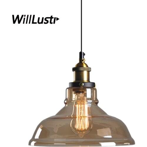 Retro Glass Pendant Lamp Creative Smoke Amber Suspension Light Hotel Bar Shop Cafe Dinning Room American Style Hanging Lighting