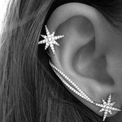 Wukaka Earcuff Sterling Jewelry Rhinestones Star Clip Earrings Ear Cuff Earring Famous Same Design Fashion Jewelry