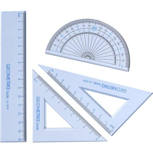 School Supplies 4Pcs Drawing Measurement Math Geometry Triangle Ruler Straightedge Protractor Straight Ruler Clear