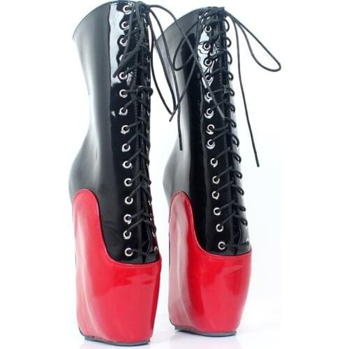 New Arrive 18CM Extreme High Heel Hoof Sole Heelless Wedge Ballet Boots Women Pointed Toe Lace-up Mixed Colors Ankle Boots