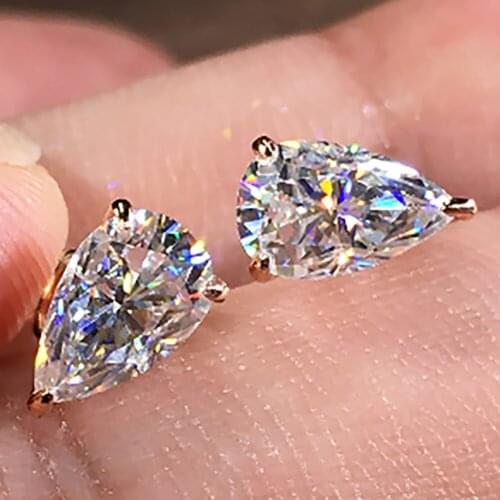 14K Rose Gold Stud Earrings Women 0.5 1 2 3 Carat Water Drop Moissanite Diamond Present Wedding Anniversary Engagement Party