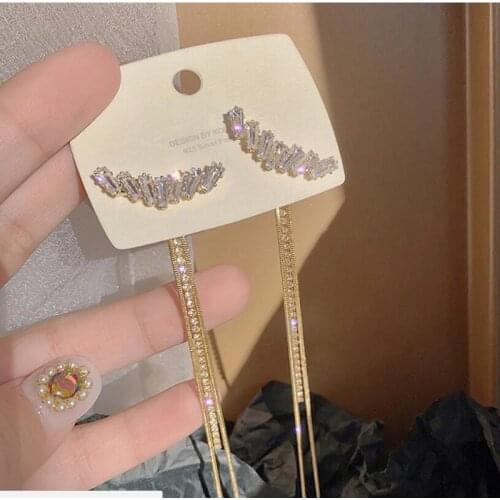 2020 Korean New Trendy Light Luxury Zircon Tassel Earrings Long Fishtail Tassel Earrings For Women Back Hanging Net Red Earring