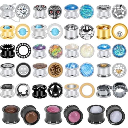 ZS 1 Pair Stainless Steel Ear Plug&Tunnel 6-20mm Zricon Ear Gauges Expanders Sterchers Screwed Flesh Tunnels Piercing Jewelry