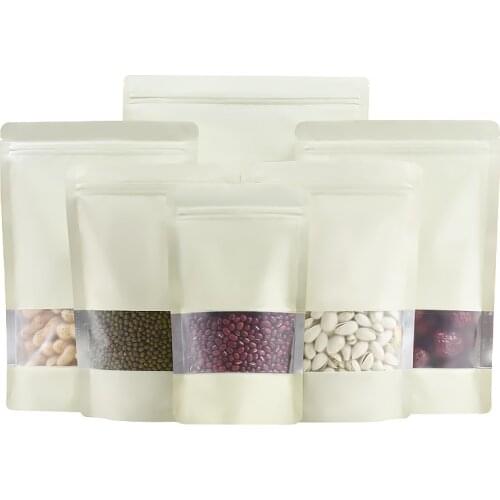 1000pcs Large Beige Stand Up Matt Aluminum Foil Window Zip Lock Bag Doypack Coffee Powder Package Bag Frosted Window Gift Bag