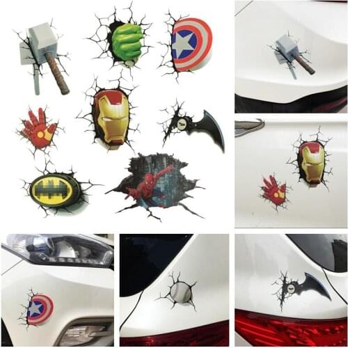 Disney Marvel Captain America Spider-Man 3D PVC Car Sticker Waterproof Firm Car Exterior Decoration Creative Auto Accessories