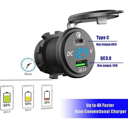 18W Quick Charge 3.0 USB Car Charger 48W Type-C PD Fast Charge Socket Outlet Adapter For Car, Boat, RV, Motorcycle