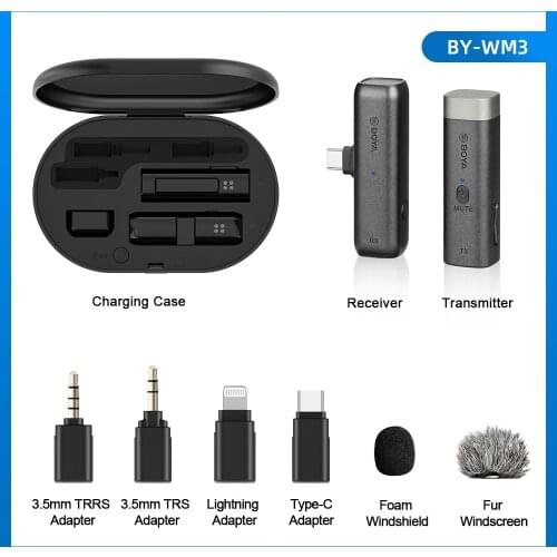 BOYA BY-WM3 Wireless Microphone 2.4G Mini Lavalier Interview Mic for iOS Lightning Android Type-C Smartphone Recording