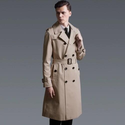 Plus Size Men Fashion Trench Spring Double Breasted Work Business Windbreaker Belted Slim Fit Classic Trench Coat Outwear 6XL