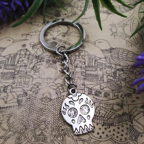 3pcs/lot 22*16mm mexican sugar skul 28mm Keyring Metal Chain Silver Color Men Car Gift Keychain