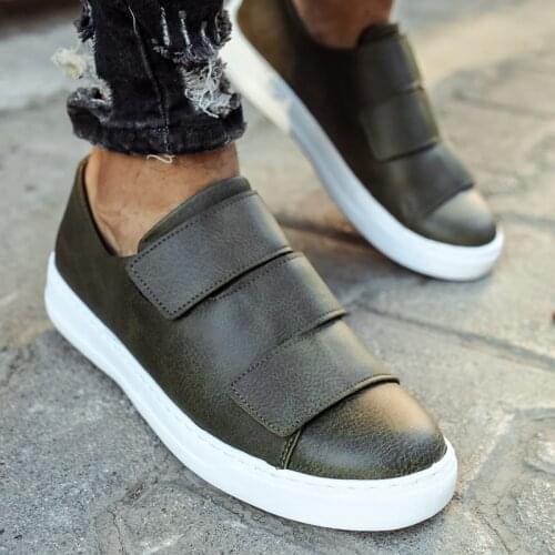 Chekich Men Sneakers Khaki Artificial Leather Sport Shoes Velcro Style Daily Casual Lightweight Design Multi-Color Options Comfortable New Arrival 2021 Spring & Autumn Fashion Flats Suits Wedding CH007 V4