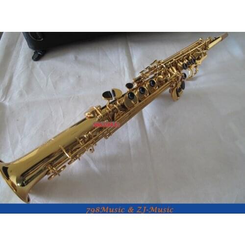 Electrophoresis Gold Straight Soprano Saxophone Sax Black Shell Key High F# G Free Case