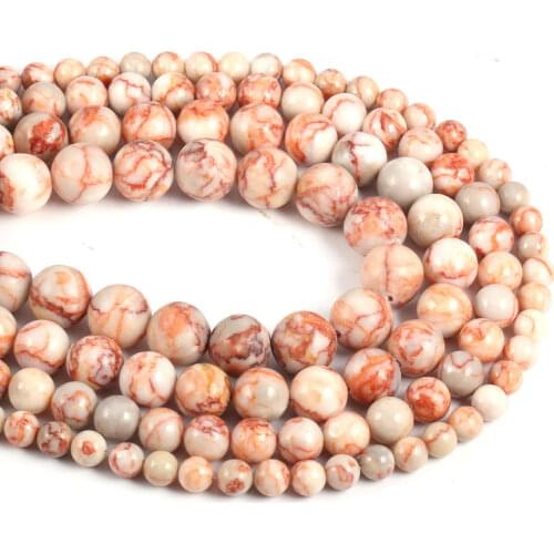 Wholesale Natural Stone Smooth Frost Red Zebra Red Network Stone Round Loose Beads For DIY Jewelry Bracelet Making 4 6 8 10 12mm